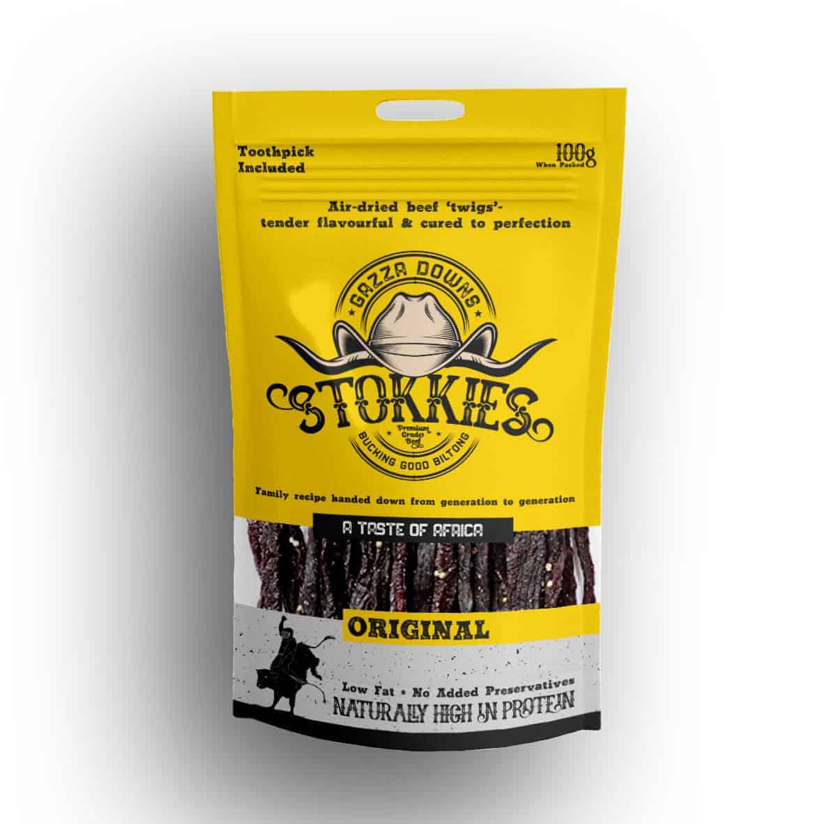 0724022036624-Original-Australian-Stokkies-100-gram-Front Gazza Downs Original Stokkies made with premium Australia beef