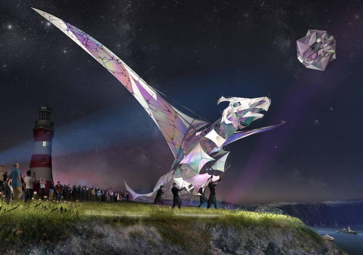 The Hatchling - The World's First Flying Puppet To Take To The Streets and Skies Of Plymouth