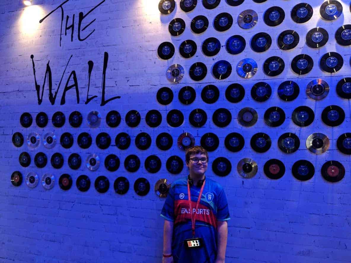 A disc covered wall at the British Music Experience