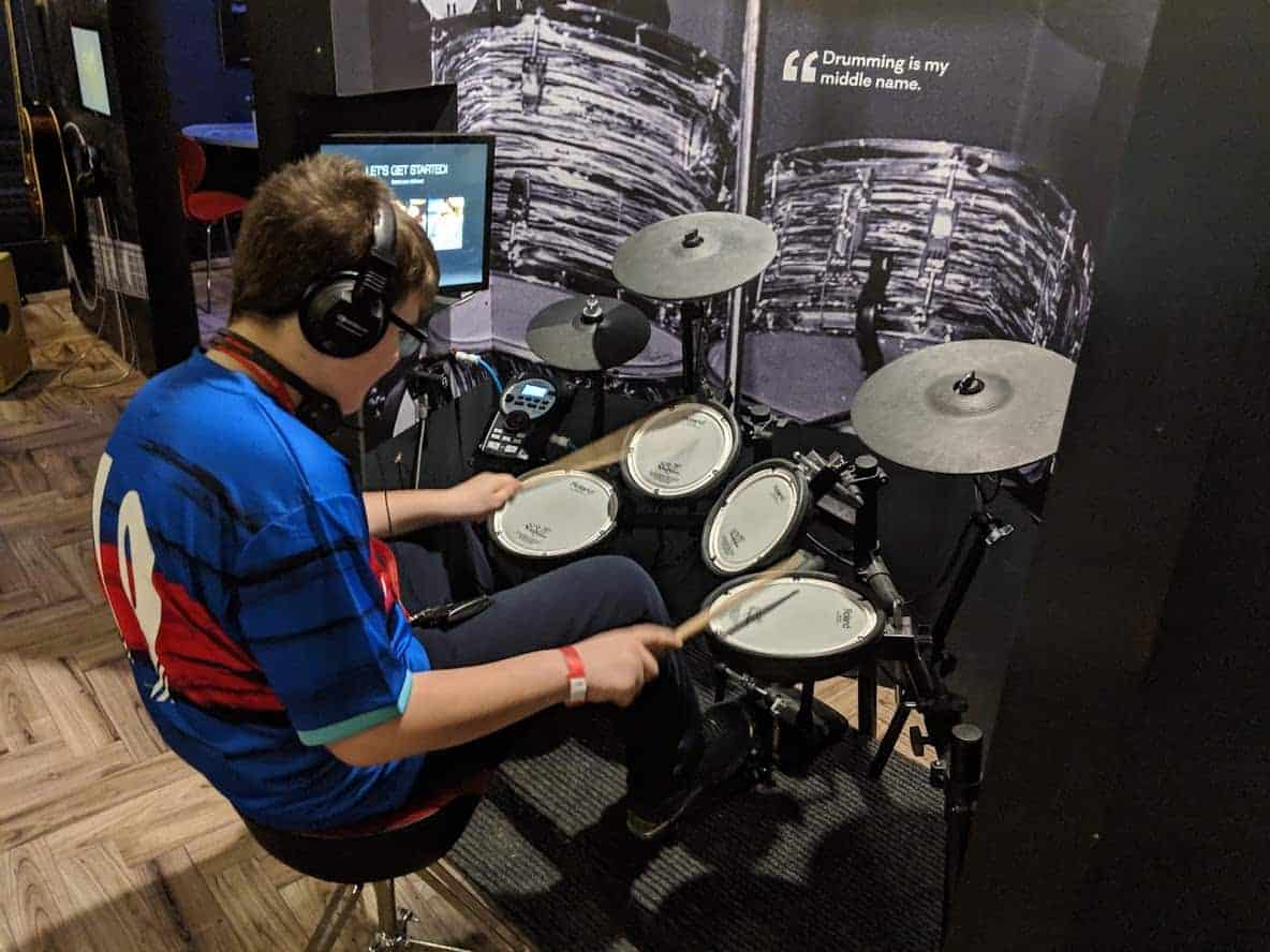 Ben trying out the drum kit