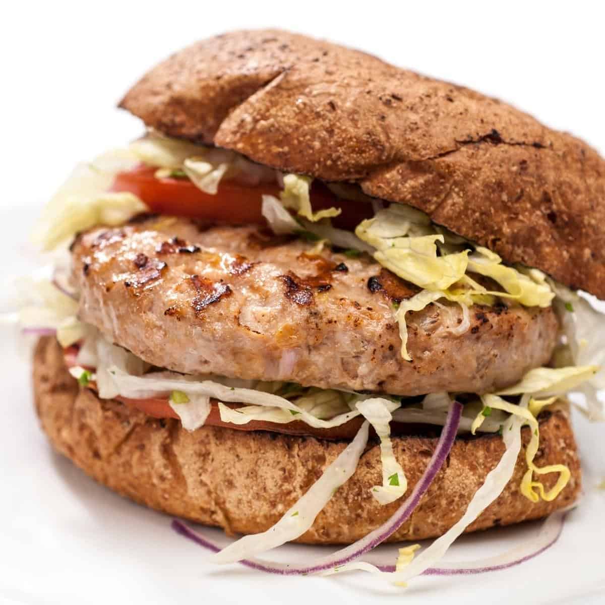 pork burger in wholemeal bun