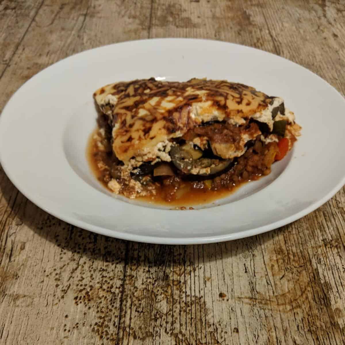 Bowl of lentil and vegetable moussaka