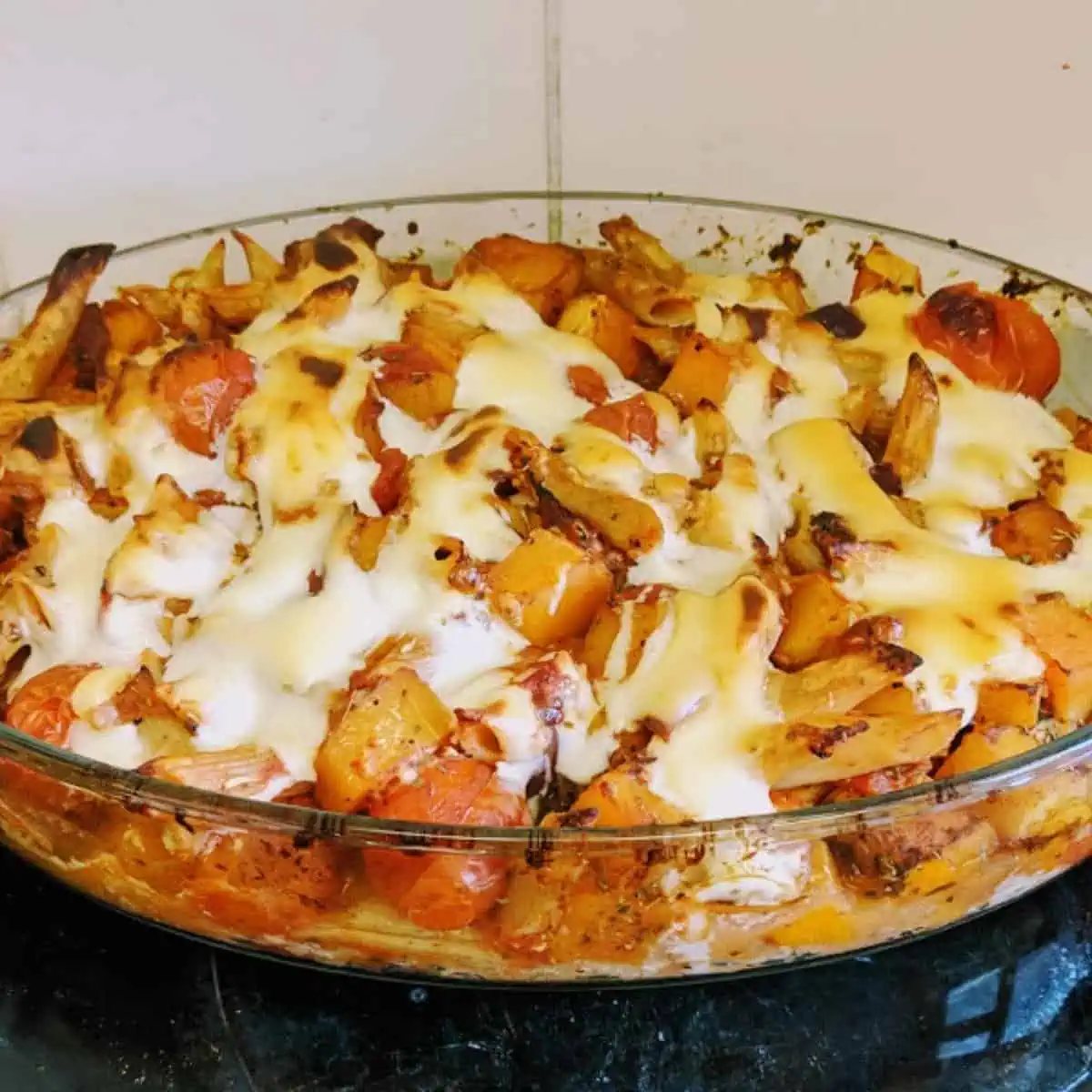 Butternut squash and cherry tomato pasta bake