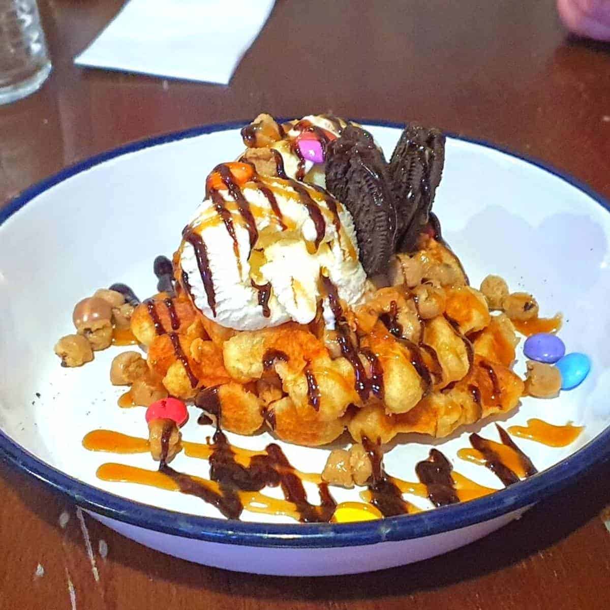 waffle dessert in restaurant