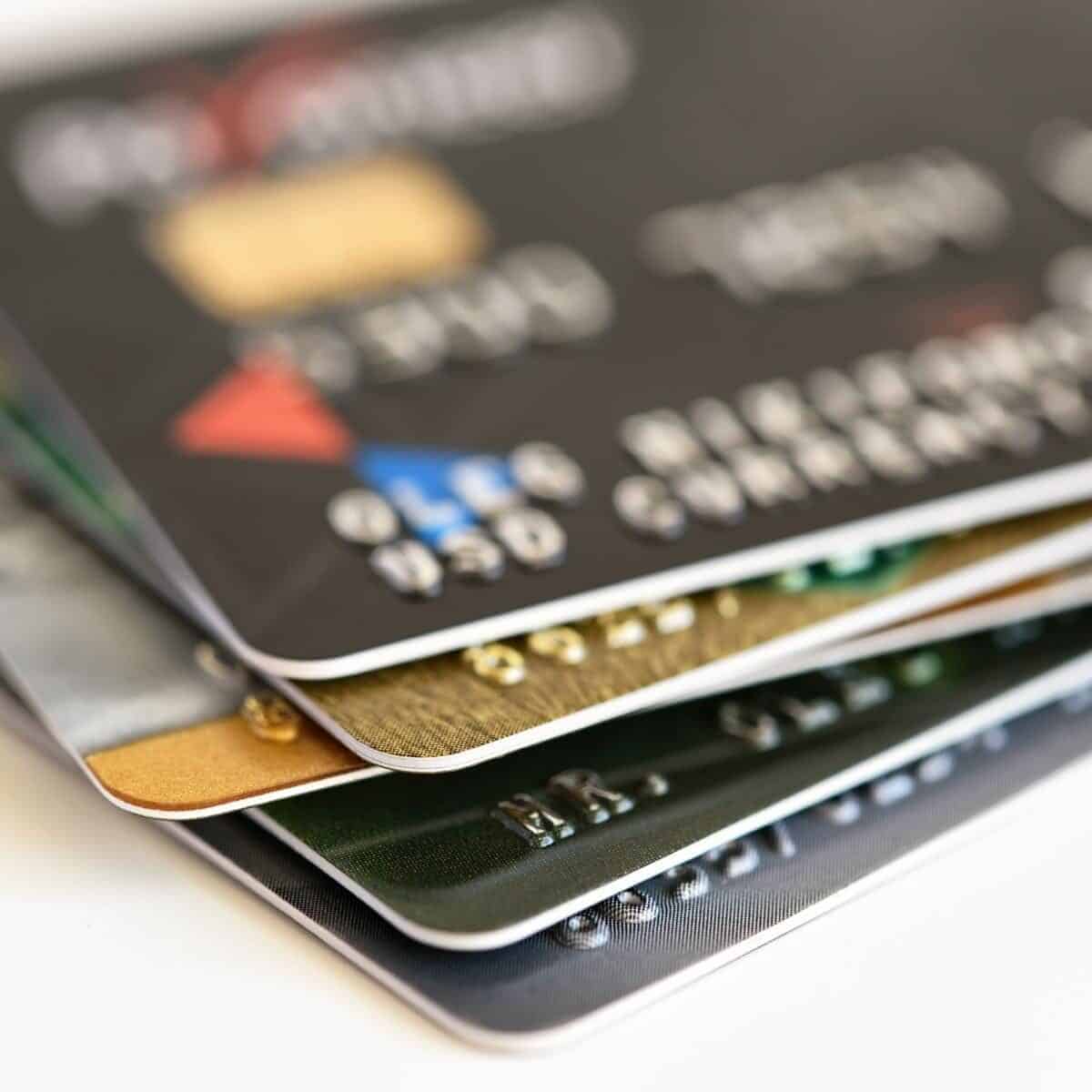 credit cards stacked up and fanned out
