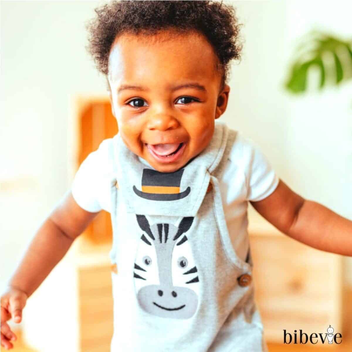 a baby with a zebra print on it