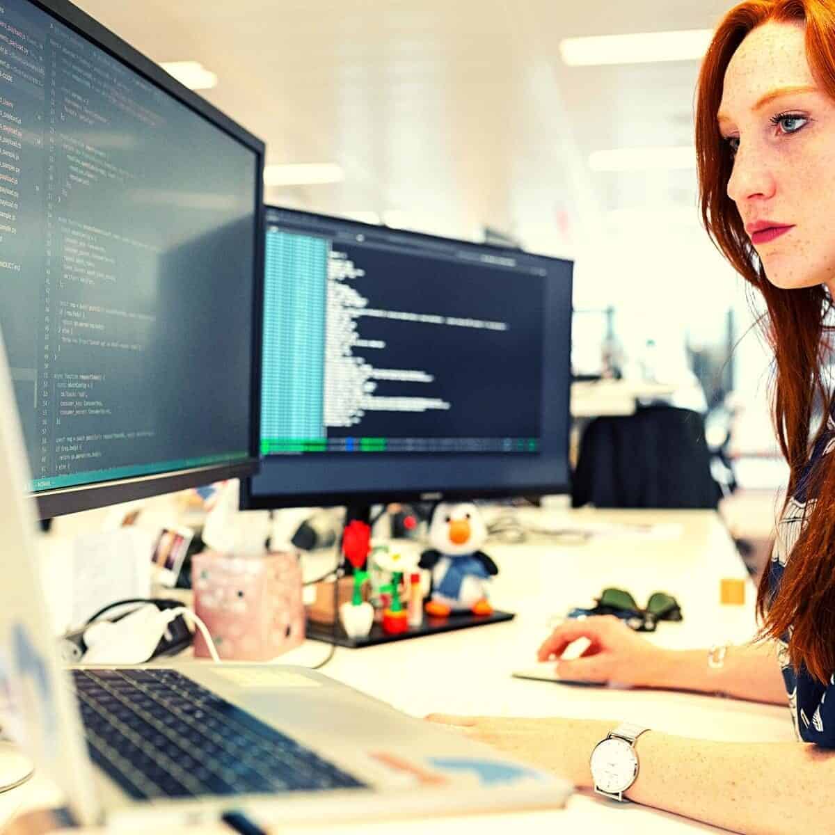 lady on a computer programming