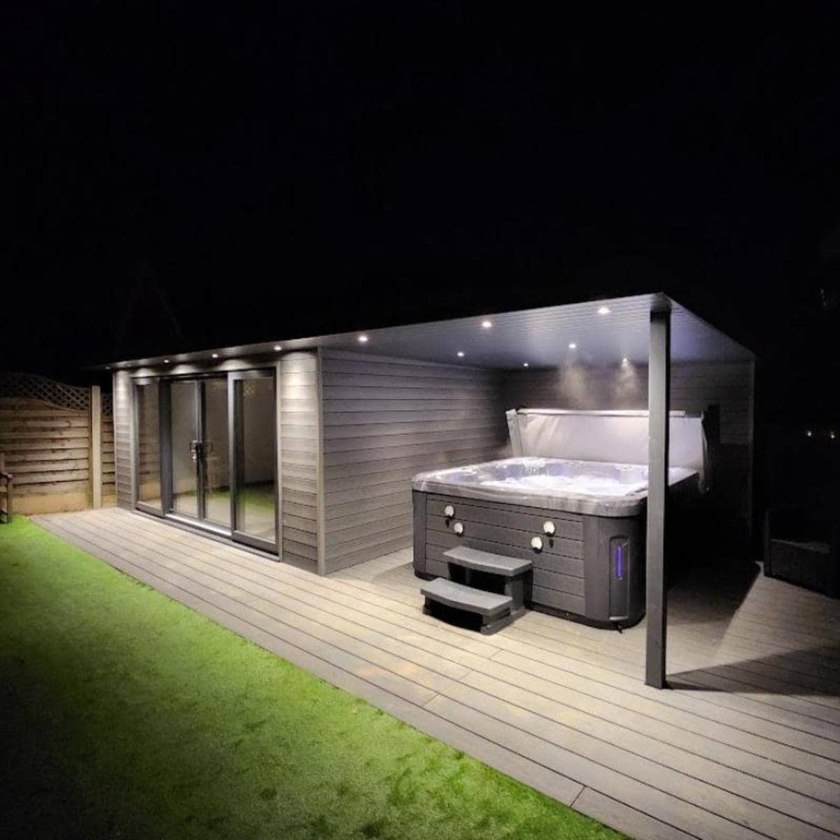 Garden room at dark lit up