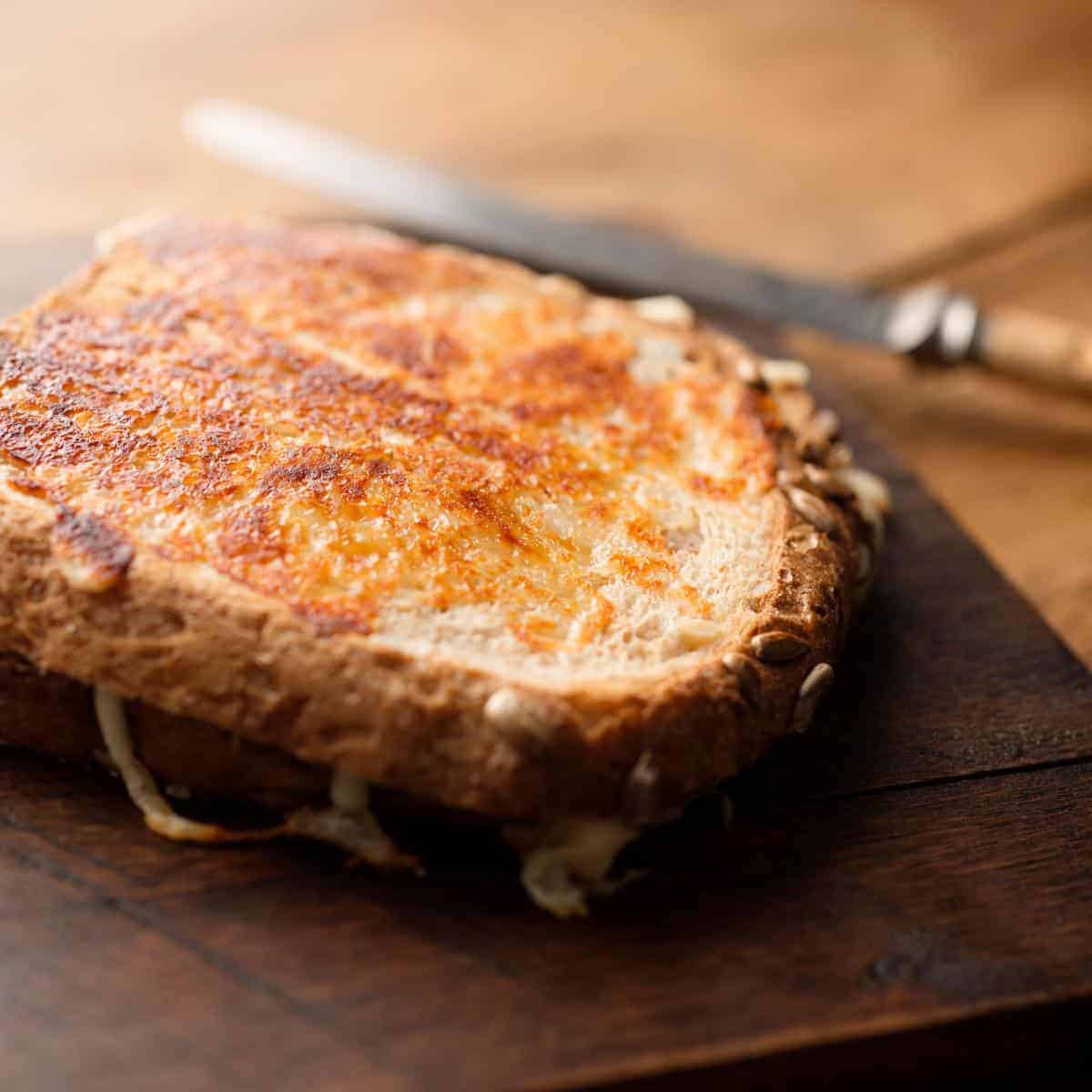 cheese toastie made on brown seeded bread