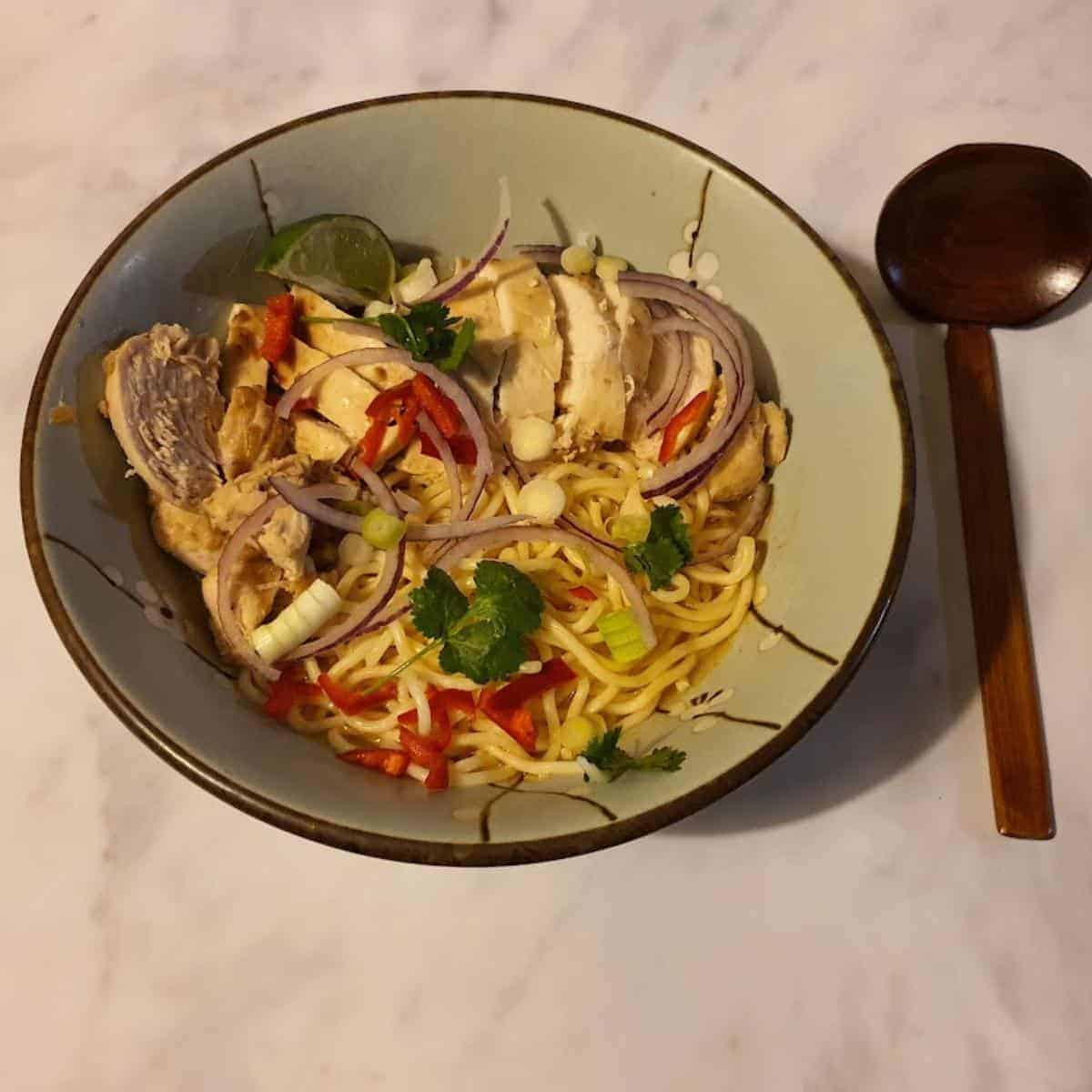 Bowl of chilli chicken ramen.