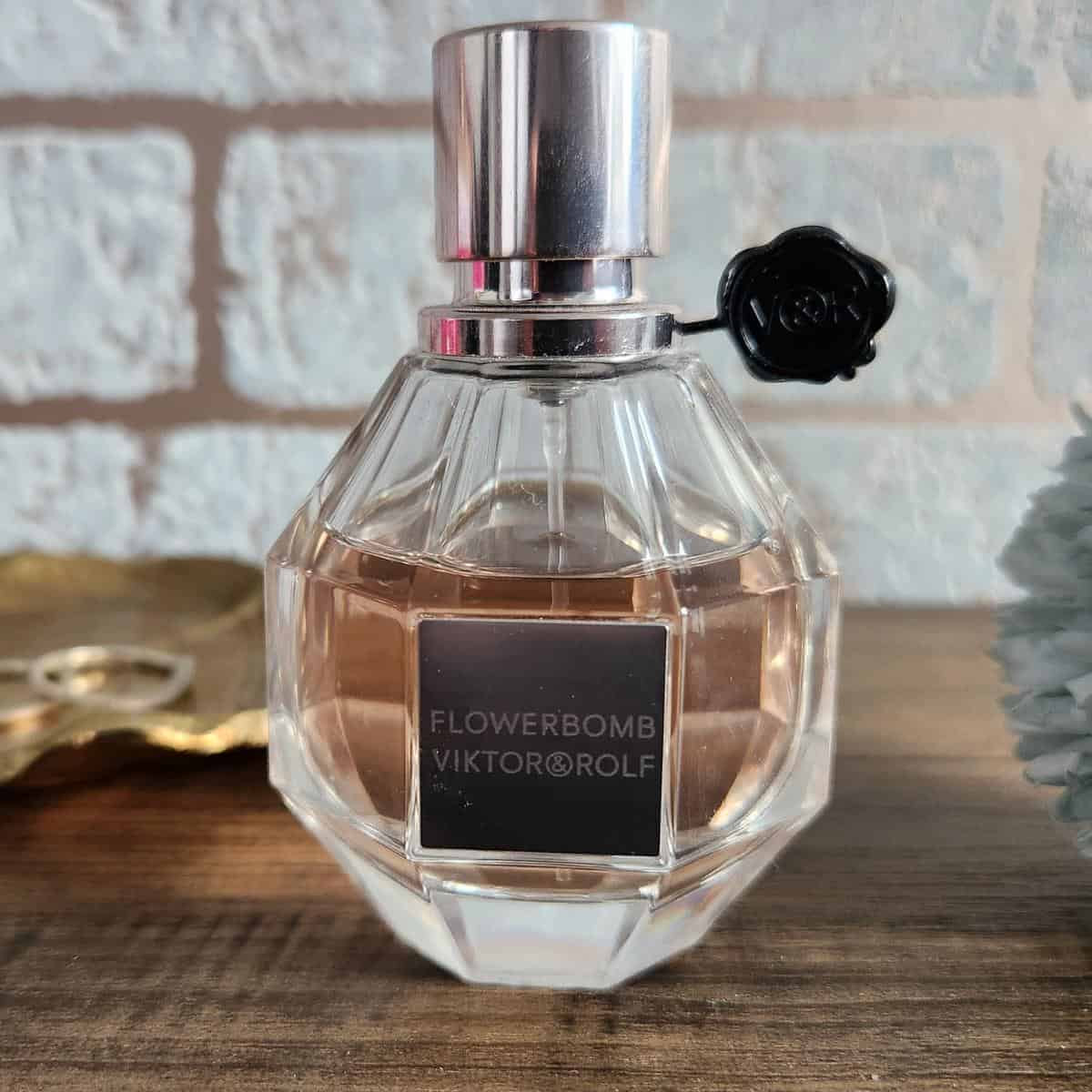 a bottle of flowerbomb perfume