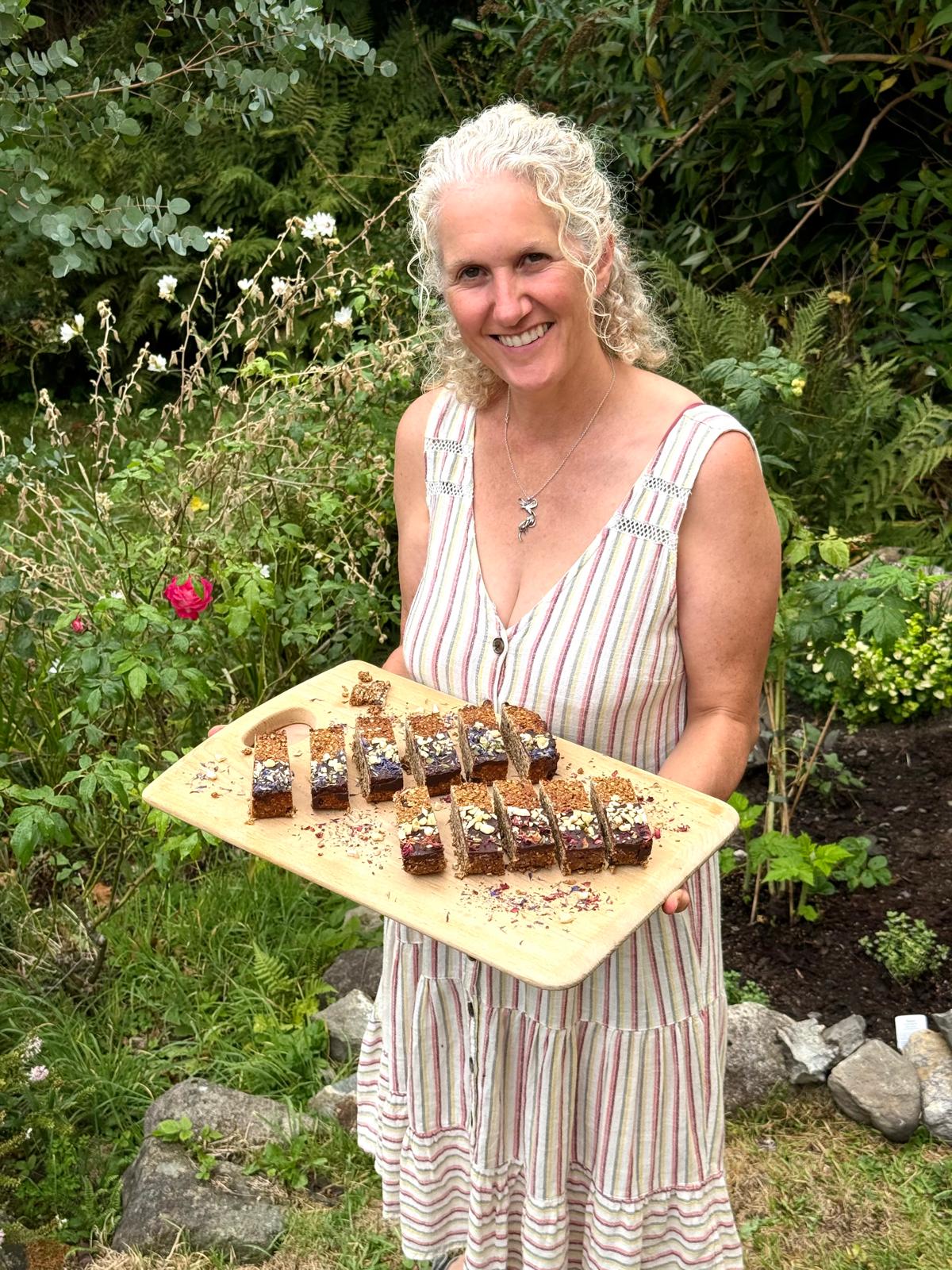 Anastasia Eden with vegan creamed coconut oat bars