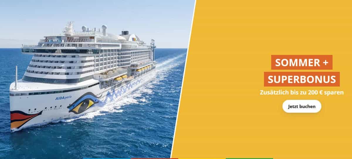 AIDA Sommer Superbonus 2026: Bis zu 200€ sparen + alle Frühbucher-Vorteile image