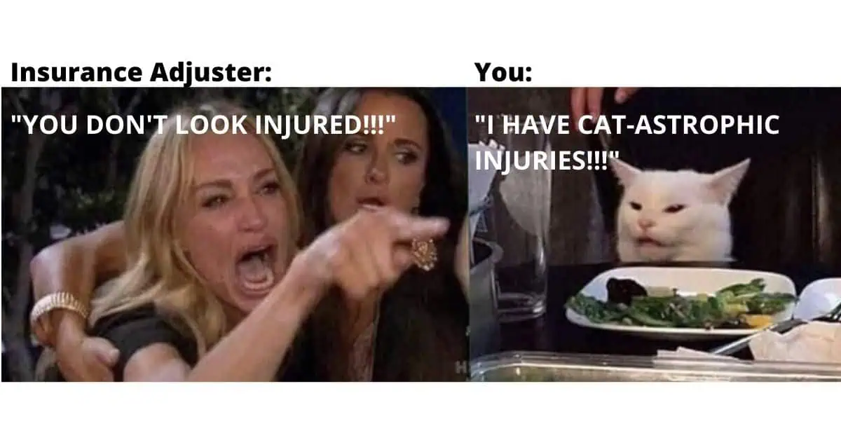 A humorous meme about catastrophic injuries and personal injury lawyers.