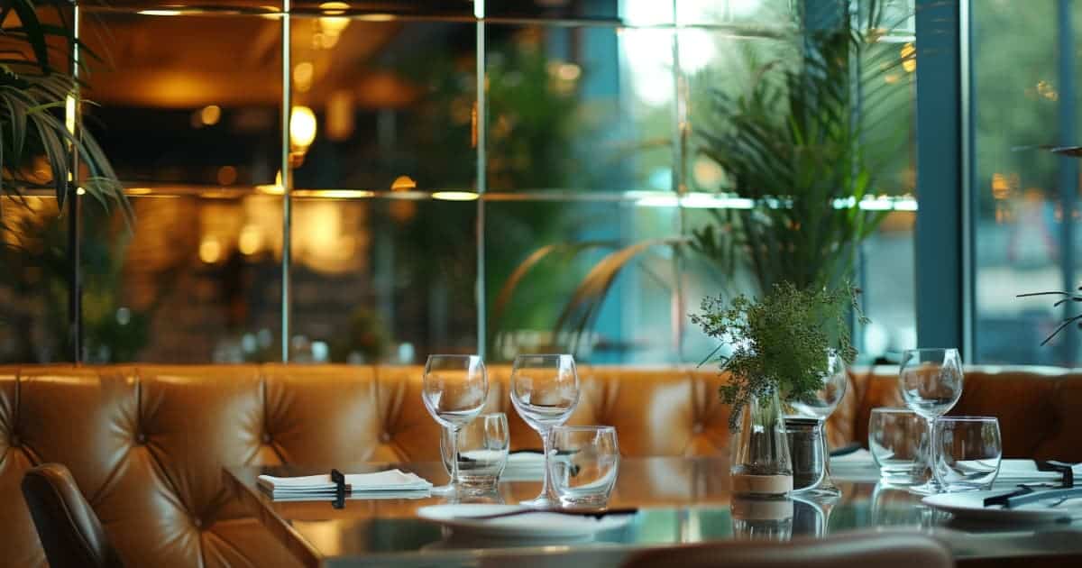 Mirror being used in a restaurant