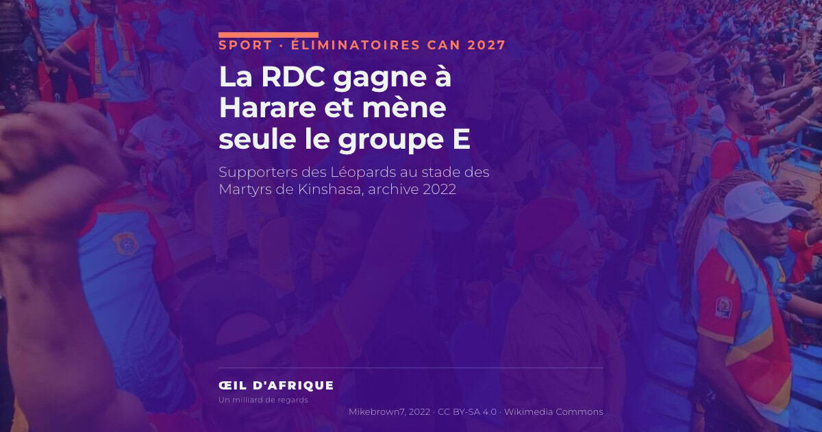 Supporters de la RDC en maillot des Léopards au stade des Martyrs de Kinshasa, éliminatoires CAN 2027