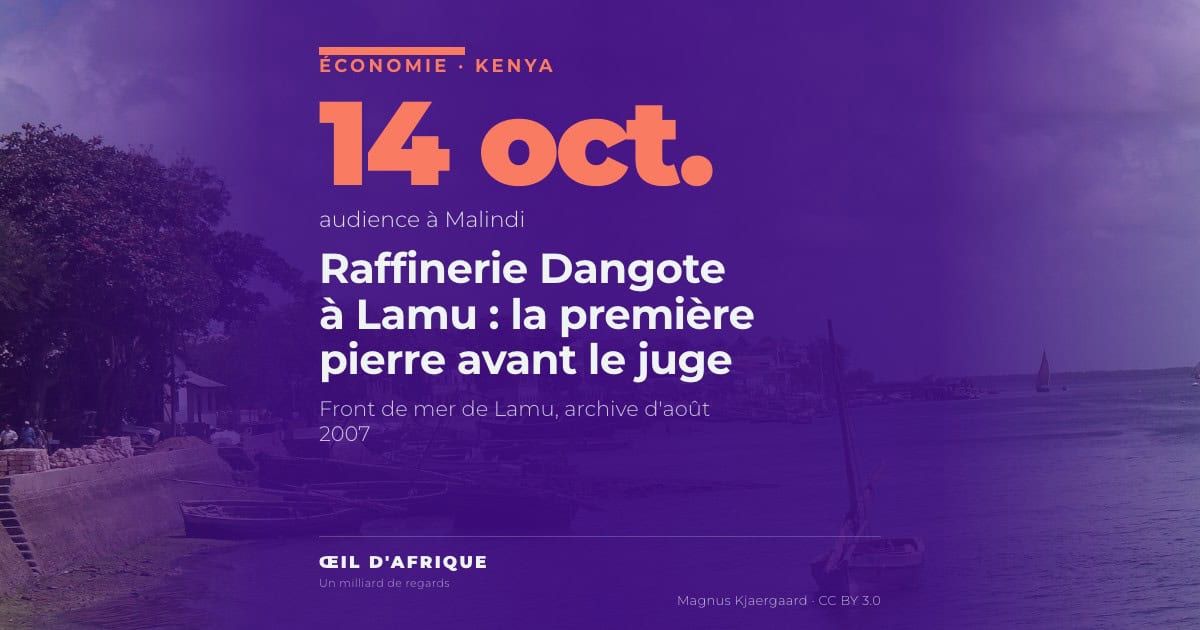 Front de mer de la ville de Lamu et chenal vers le continent, où doit être construite la raffinerie Dangote de Lamu