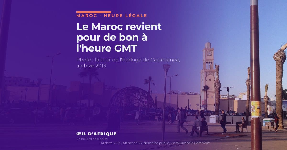 La tour de l'horloge à l'entrée de l'ancienne médina de Casablanca, vue de la place des Nations unies, pour illustrer le retour définitif du Maroc à l'heure GMT