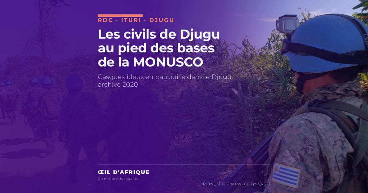 Casques bleus de la MONUSCO en patrouille sur une piste du territoire de Djugu, en Ituri, où des déplacés de Djugu se sont réfugiés près des bases onusiennes