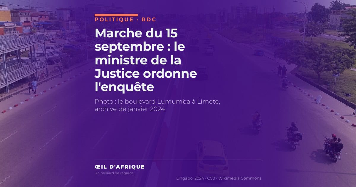 Le boulevard Lumumba à Limete, Kinshasa, où la marche du 15 septembre a été bloquée ; l'enquête a été ordonnée par le ministre de la Justice