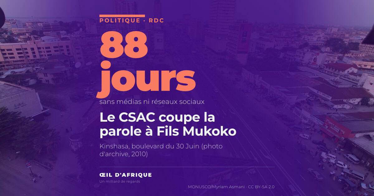 Le boulevard du 30 Juin à Kinshasa vu d'en haut, ville où Fils Mukoko est sanctionné par le CSAC