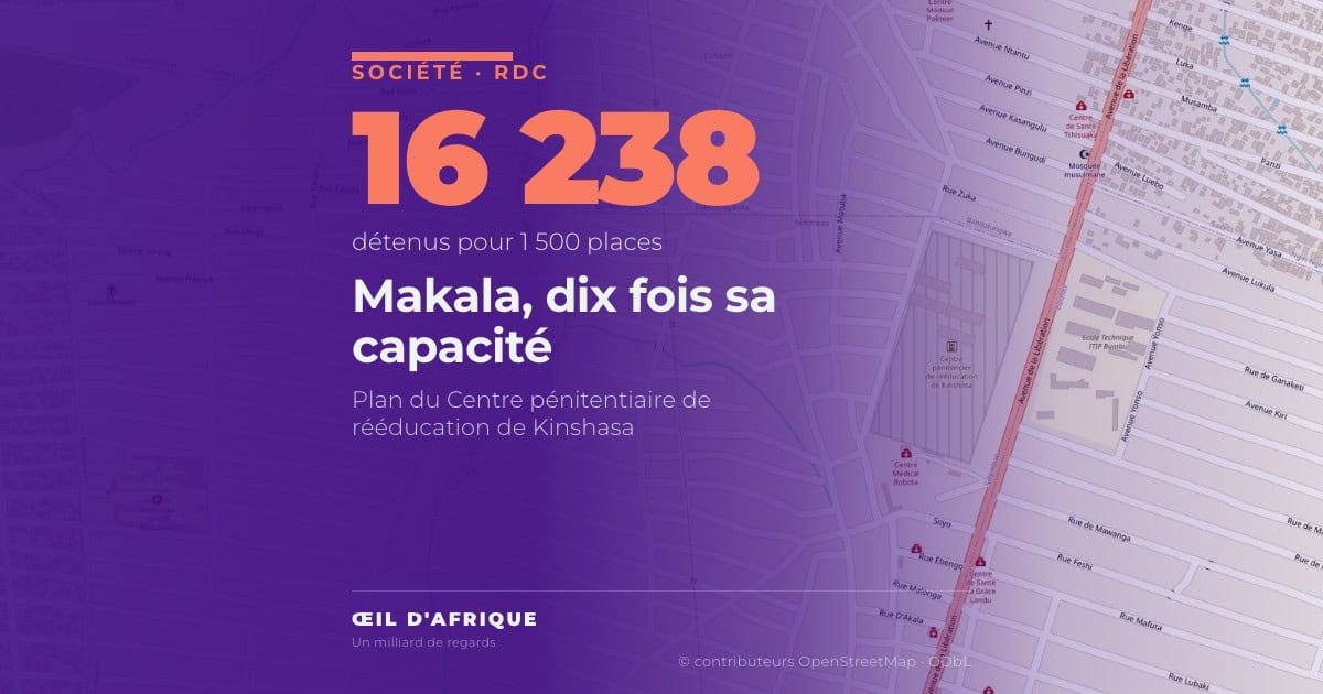 Carte du quartier de la prison de Makala, Centre pénitentiaire de rééducation de Kinshasa, entre Selembao et Bumbu, le long de l'avenue de la Libération