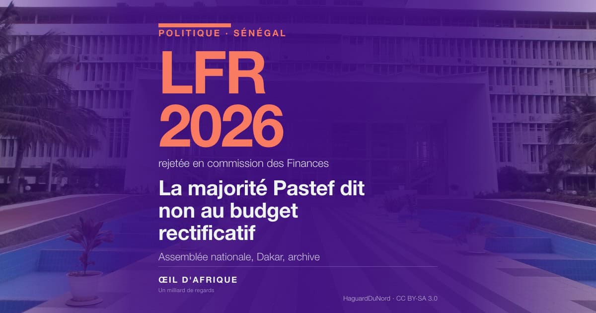 Façade de l'Assemblée nationale du Sénégal à Dakar, où la commission des Finances a rejeté la loi de finances rectificative 2026