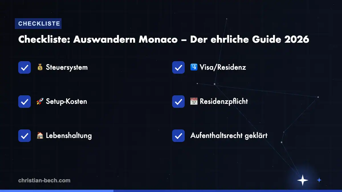 Auswandern Monaco – Der ehrliche Guide 2026: Checkliste