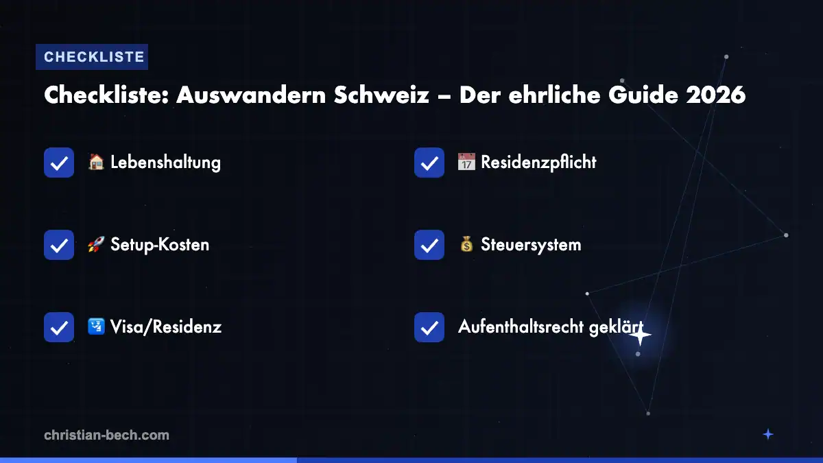 Auswandern Schweiz – Der ehrliche Guide 2026: Checkliste