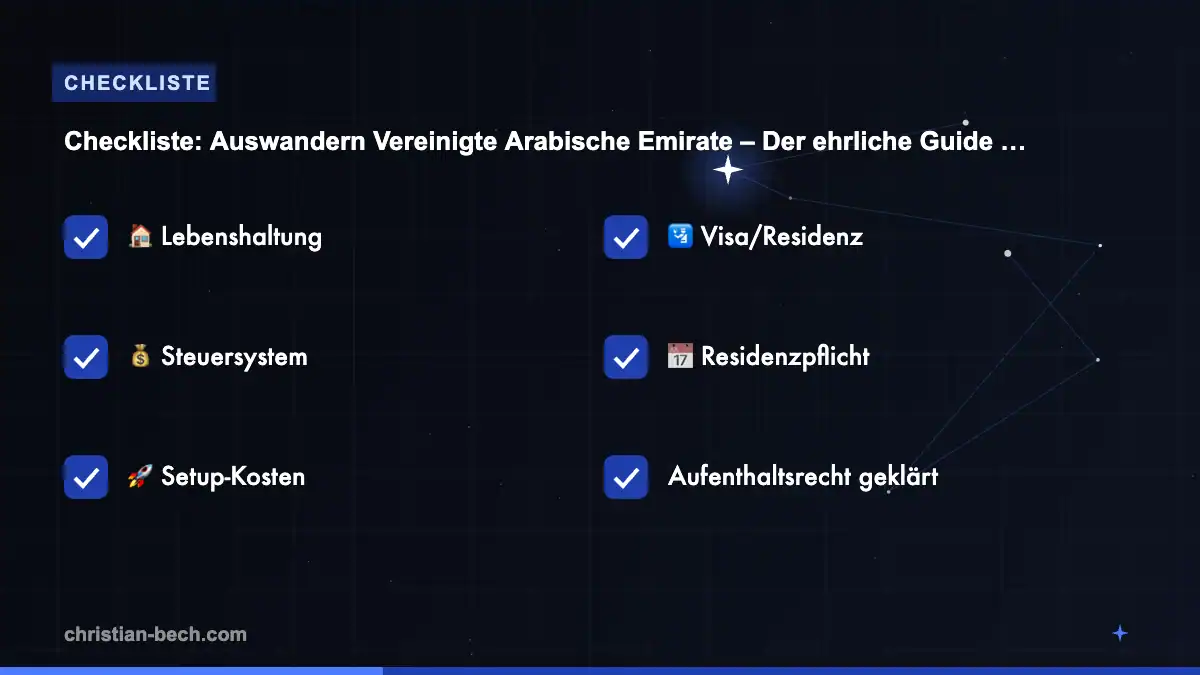 Auswandern Vereinigte Arabische Emirate – Der ehrliche Guide 2026: Checkliste