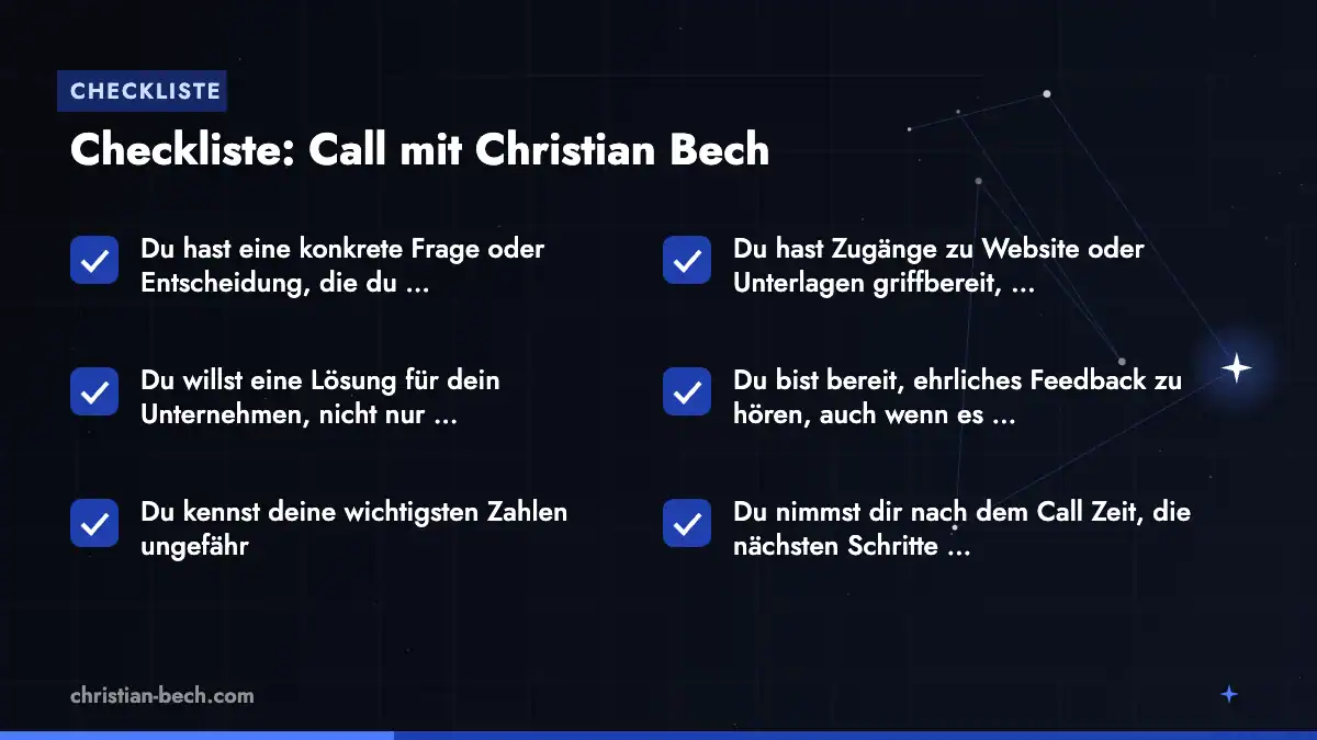 Call mit Christian Bech: Checkliste
