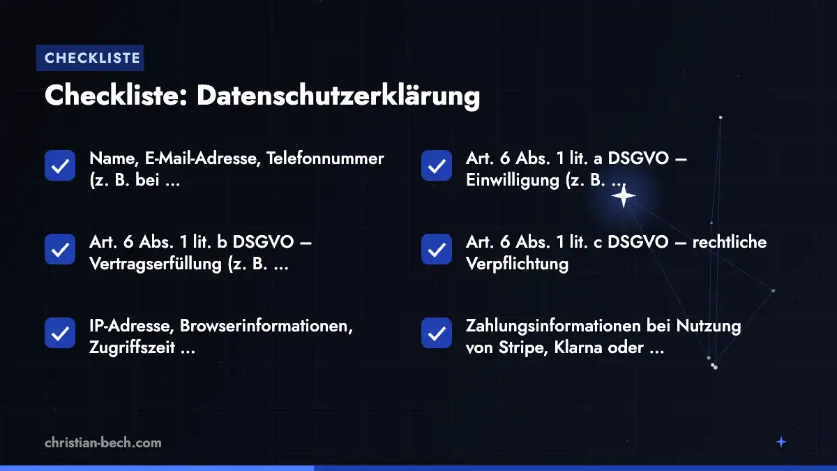 Datenschutzerklärung: Checkliste