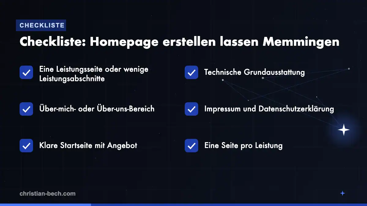 Homepage erstellen lassen Memmingen: Checkliste