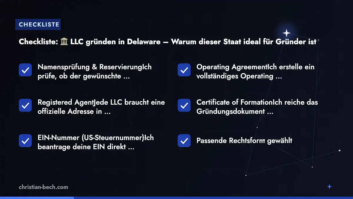 🏛️ LLC gründen in Delaware – Warum dieser Staat ideal für Gründer ist: Checkliste