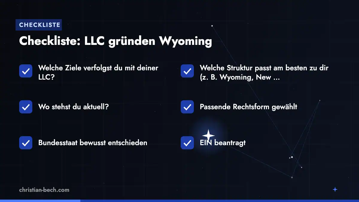 LLC gründen Wyoming: Checkliste