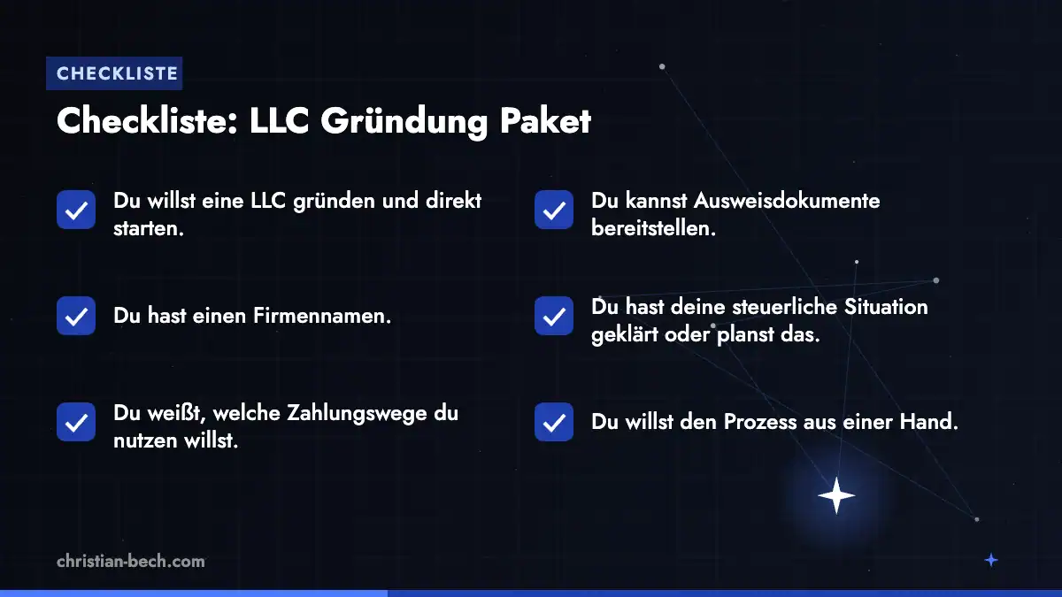 LLC Gründung Paket: Checkliste