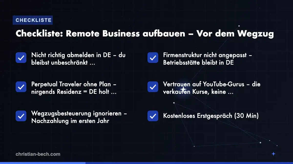 Remote Business aufbauen – Vor dem Wegzug: Checkliste