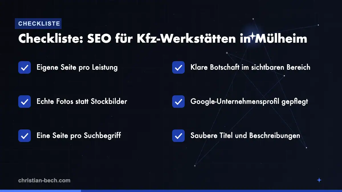 SEO für Kfz-Werkstätten in Mülheim: Checkliste
