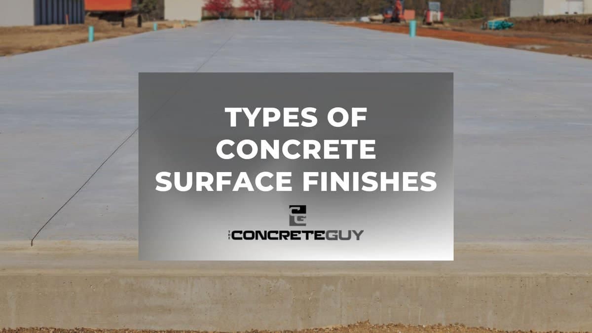 ALT tag: "Types of concrete surface finishes showcased by The Concrete Guy, featuring a smooth, polished concrete slab in an outdoor setting."