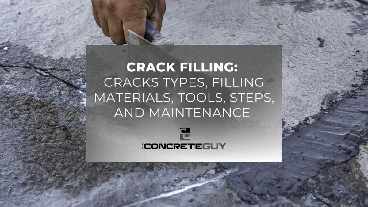 Concrete crack filling process with tools and materials, highlighting crack types, repair steps, and maintenance tips by The Concrete Guy.