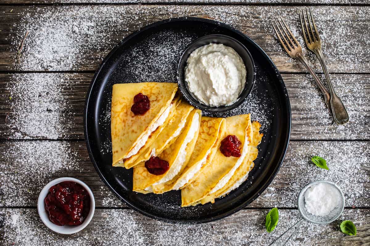 Polish crepes with cottage cheese.