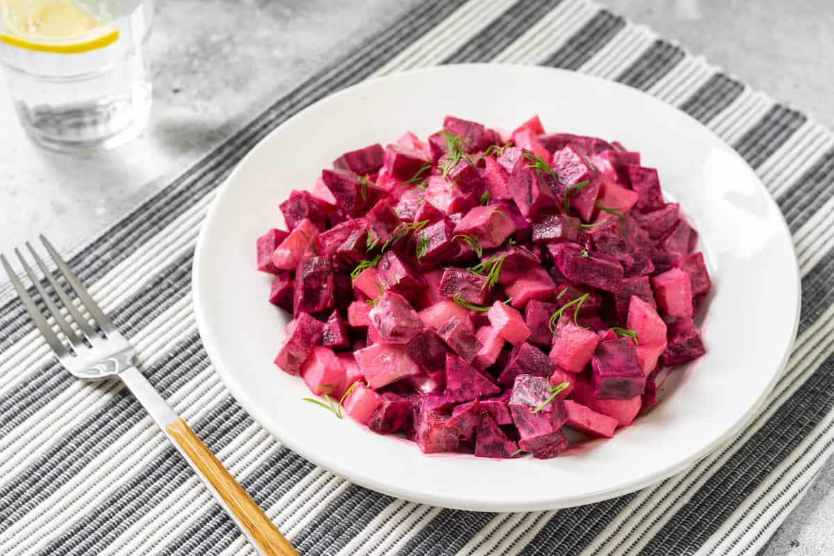 Polish beet salad with sour cream is ready to be served