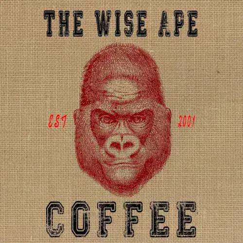 Example coffee-brand style logo artwork shown on coarse hessian texture—illustrating rustic retail merch and high-detail print on textured looks.