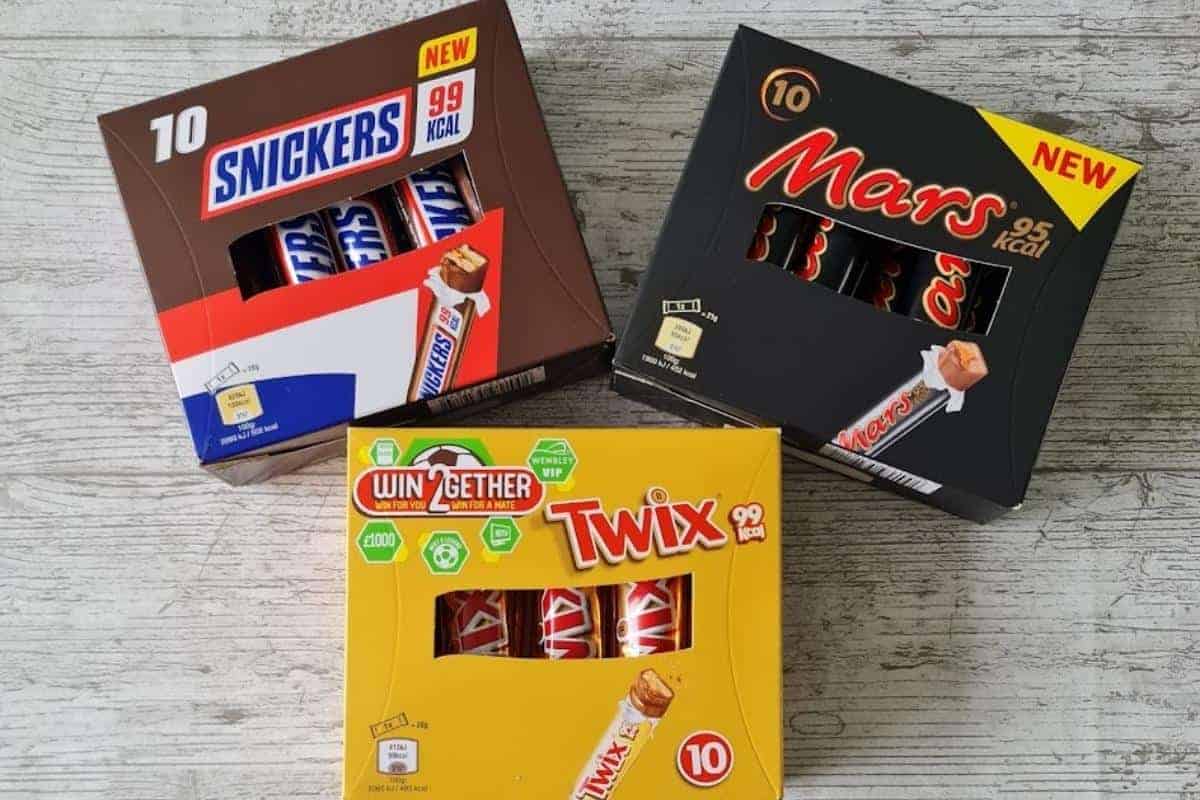 low calorie chocolate bars mars, snickers and twix