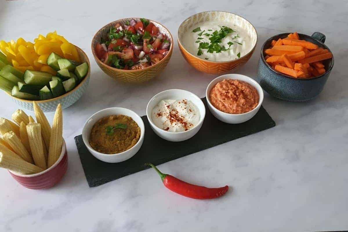 selection of dips and crudites