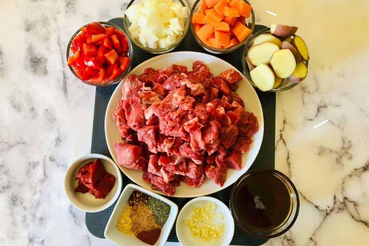 Ingredients for Jamaican beef stew
