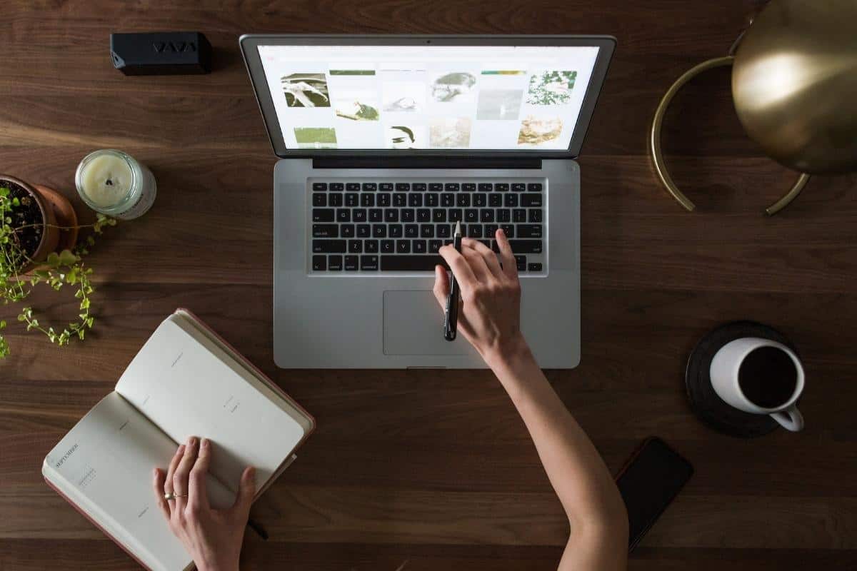 laptop with lady studying