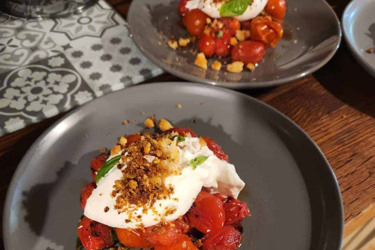 starters tomatoes and creamed cheese.