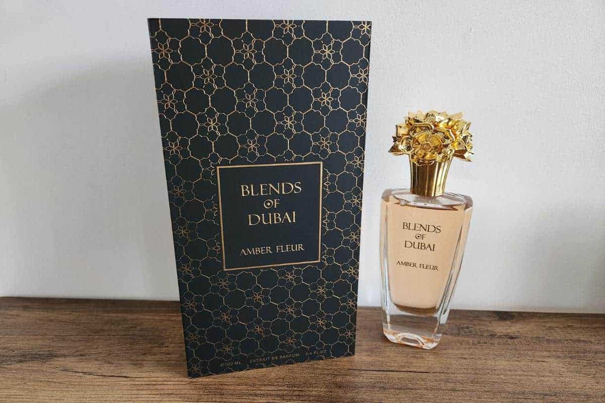 Bottle of Blends of Dubai perfume with its box