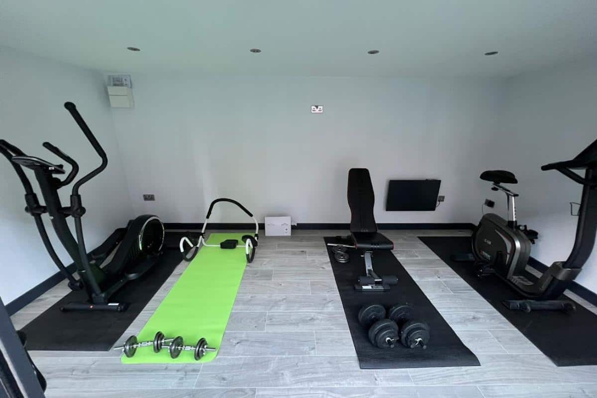 home gym in a garden room.